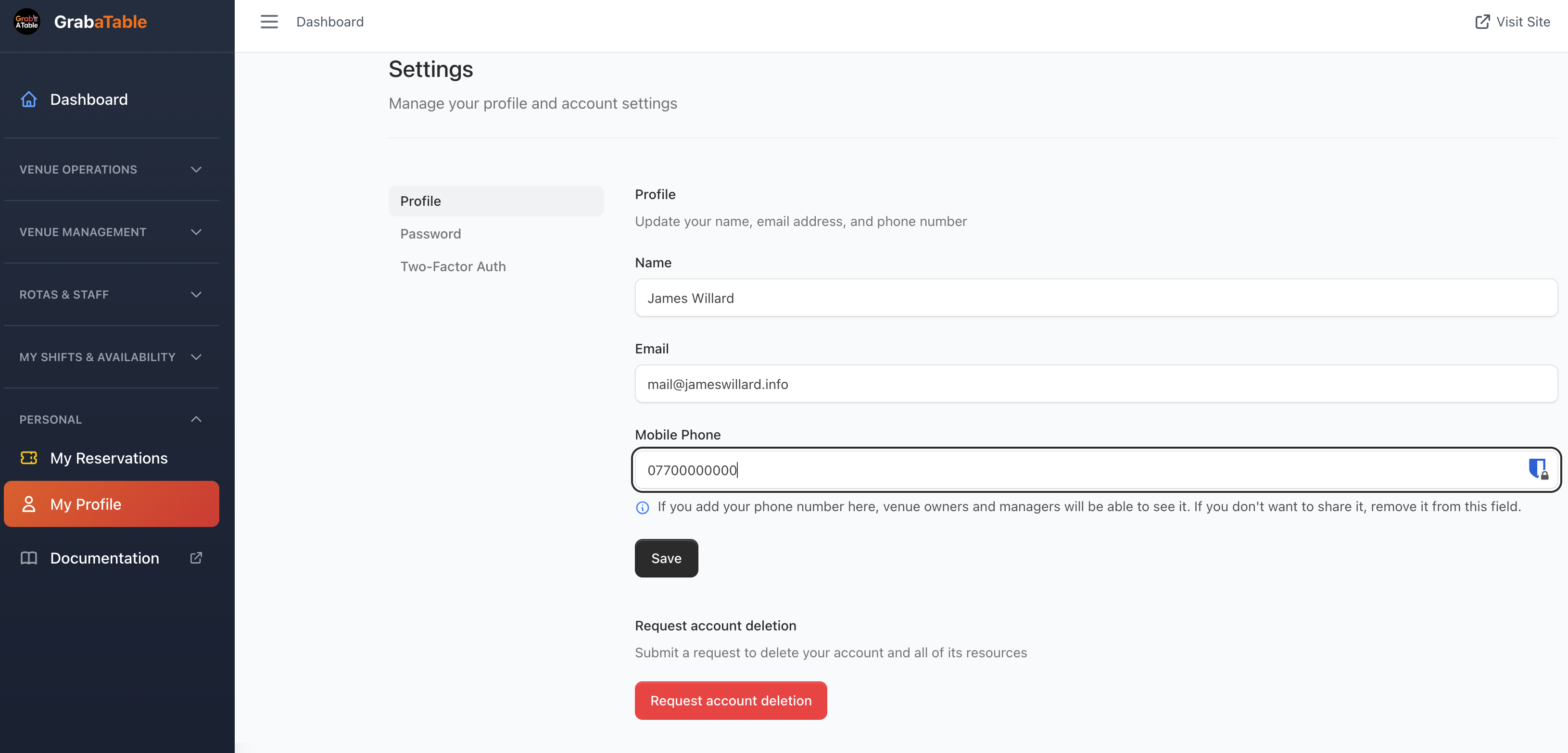 Profile Settings